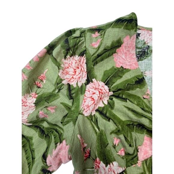 Agua Bendita for Target Peony Print Wrap Crop Top Puff Sleeve Green Pink XS/S - Picture 4 of 11